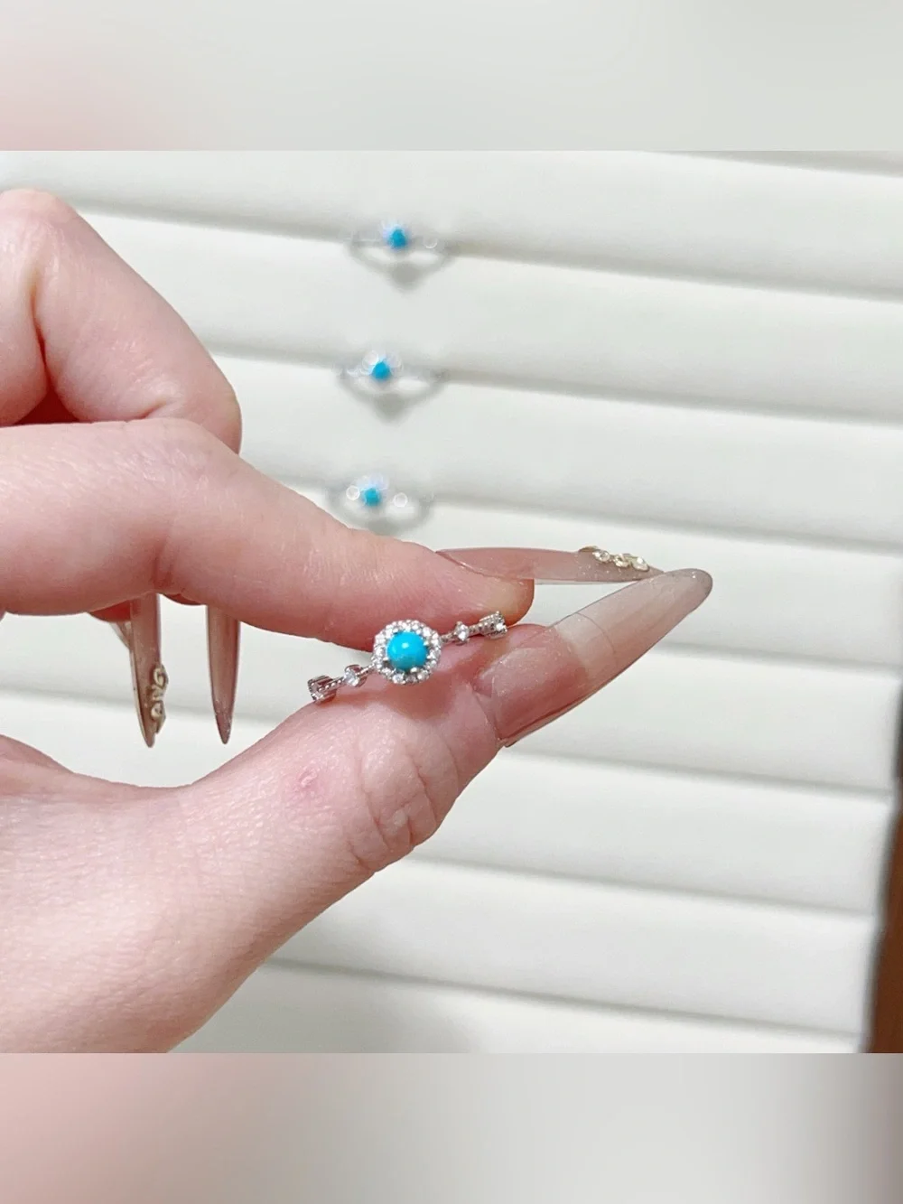 Natural Dainty Turquoise Stone Ring | Silver Plated | One Size Adjustable